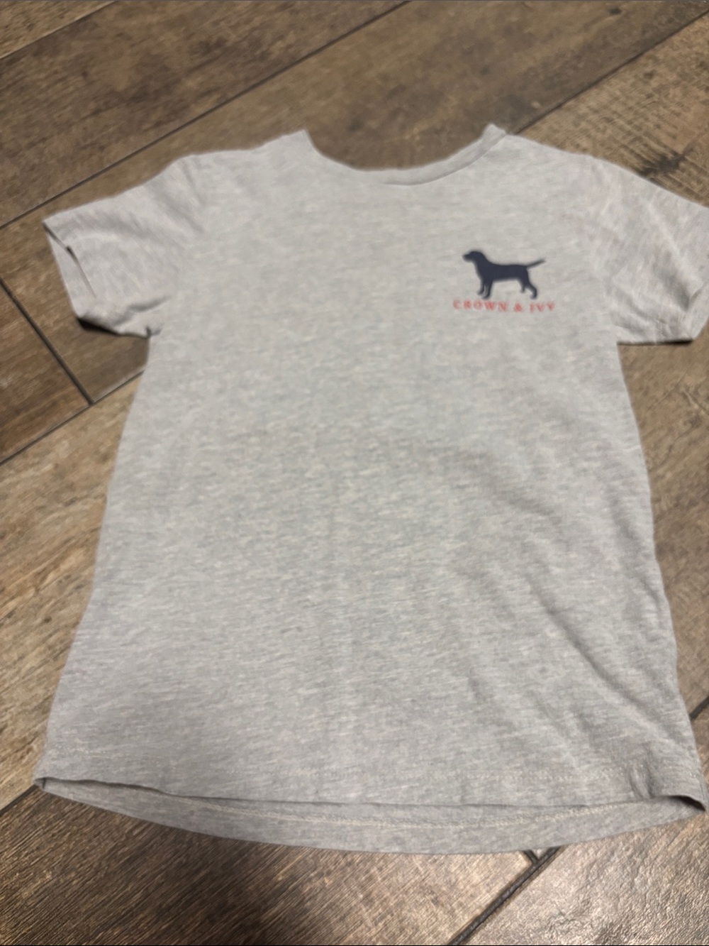 crown & ivy Gray Tee with Navy Dog Silhouette and Red Logo